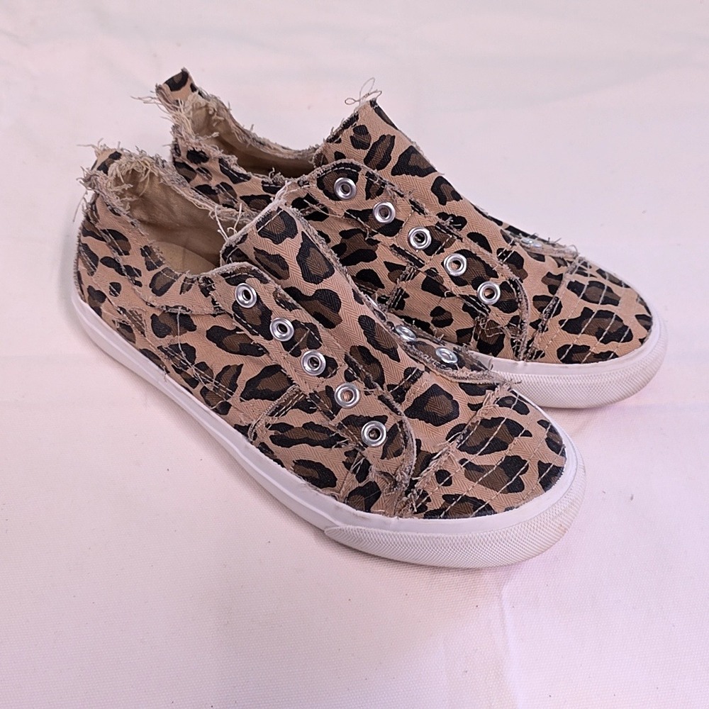 Corkys Babalu Sneakers Womens 6 Leopard Print Distressed Slip On Canvas Shoes